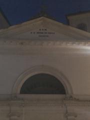 Facade of the Church of Saints Peter and Carlo in Bergamo at sunset