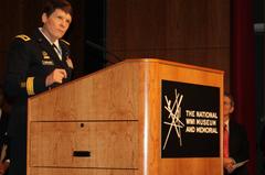 Maj. Gen. Maria R. Gervais addresses veterans at the National World War I Museum and Memorial on Veterans Day