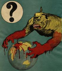 Australian WWI war poster with an ape monster