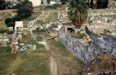 Themistoklean wall, proteichisma, and moats in Kerameikos, Athens from southwest