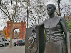 Arc de Triomf in Barcelona with a monument in the foreground