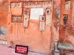 entrance area of Junagarh Fort with palm print of Sati on the wall