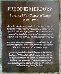 Freddie Mercury statue in Montreux with plaque