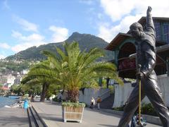 Statue of Freddie Mercury in Montreux on the shores of Lake Geneva