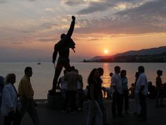 Freddie Mercury statue during sunset in Montreux