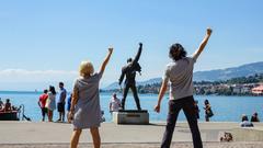 Monument to Freddie Mercury in Montreux during EMF3 winner's trip