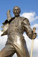 Statue of Freddie Mercury overlooking Lake Geneva in Montreux, Switzerland