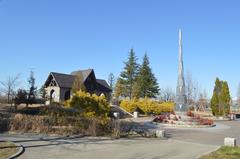 Main gate of Mississauga Park in Kariya, Aichi Prefecture with the monument tower on the right