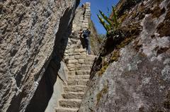 Steps near the summit of Huayna Picchu leading towards the Temple of the Moon