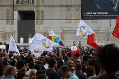 Flags in Piazza Maggiore at Bologna Pride 2012