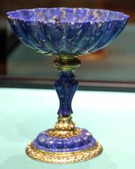 Lapis lazuli European crafted cup with silver and cabochon stones