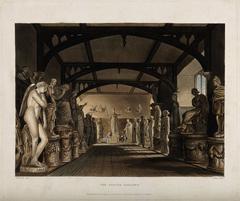 panoramic view of the statue gallery at Ashmolean Museum in Oxford, coloured aquatint by C.G. Lewis, 1814