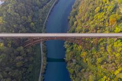 Aerial view of San Michele Bridge in Autumn 2018