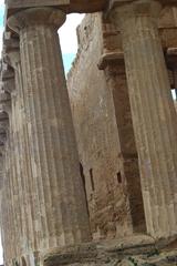 Close-up view of ancient Greek temple columns in Agrigento, Italy