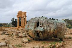 Valle Dei Templi in Agrigento, Sicily, featuring ancient ruins and sandstone formations