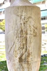 Marble lekythos depicting a horseman with his wife and servant