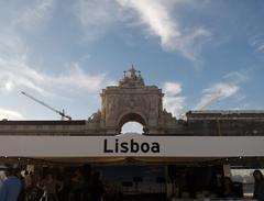 Rua Augusta Arch in Lisbon's Commerce Square from Eurovision Village