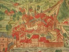 a historic view of Münster's towns with hand-coloring