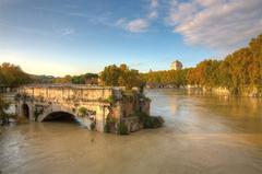 Flooded Tiber River with Ponte Rotto and Isola Tiberina