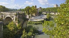 view of Tiber Island and Broken Bridge in Rome