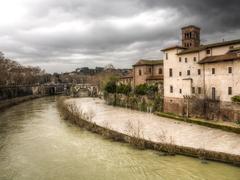 Isola Tiberina in the Tiber River near Trastevere, Rome