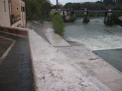 Tiber Island in Rome with historical buildings and trees