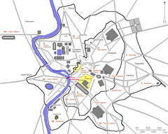 Map of ancient Rome featuring the Pons Aemilius bridge