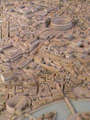 model of ancient Rome under Constantine I including the Theater of Marcellus and the Colosseum