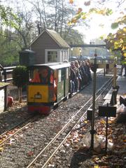 Train departing from station near Kingsbury Water Park Visitor Centre