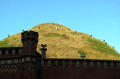 Bronisława Chapel access with Kościuszko Mound at sunset