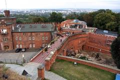 View from Fort Kościuszko's summit looking southeast with gatehouse, southern courtyard under construction