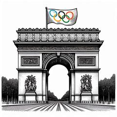 AI-generated image of the Arc de l'Étoile in Paris with an Olympic flag