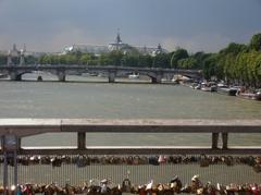 Seine River view from Passerelle de Solférino with Grand Palais in the background