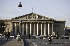 Pont de la Concorde in Paris, France with Palais Bourbon in the background