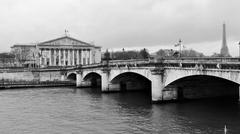 Palais Bourbon, seat of the French National Assembly, north facade under renovation, Eiffel Tower in background