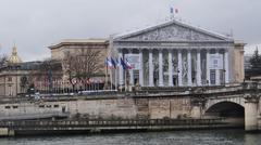 Palais Bourbon under renovation with Pont de la Concorde and Dôme des Invalides in view