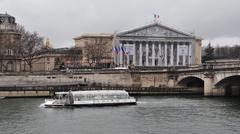 Palais Bourbon under renovation with Pont de la Concorde and Dome of Les Invalides in view