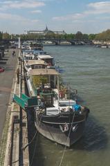 Moored boats at Port de Solférino in Paris during spring