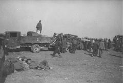 Republican refugees and military equipment in the Argelès-sur-Mer concentration camp