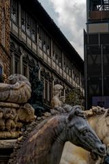 Piazza della Signoria in Florence with Neptune Fountain, Judith and Holofernes, and David statues