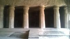 Ancient stone pillars in Elephanta Caves, Mumbai