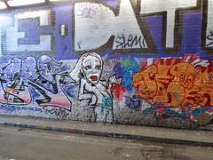 Woman walking along graffiti-covered Leake Street