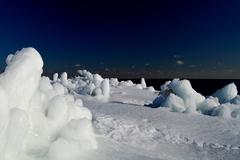 close-up of ice with complex patterns