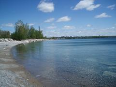 Leslie Street Spit shoreline with Toronto skyline in the background