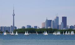 A serene view of Toronto, ON waterfront featuring Leslie Spit and gentle waves.