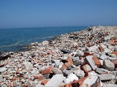 A collection of bricks and debris on Leslie Spit