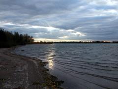 Leslie Spit shoreline with water and rocks