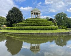 A small temple situated on an islet in the middle of a pond within Querini Park