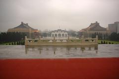 National Theater, Liberty Square Archway, and National Concert Hall in the rain