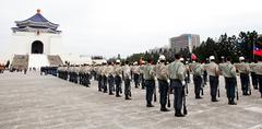 Republic of China Navy and Army honor guards rehearsing at Liberty Square in Taipei